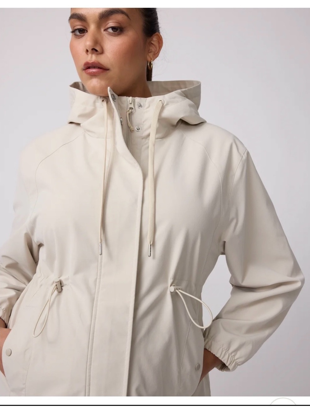 All-Weather Anorak Maternity Jacket with hood beige tan, nude color size large